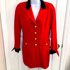 VINTAGE ESCADA MARGARETHA LEY Wool Red & Black Tunic Blazer Jacket Sz 36 Germany